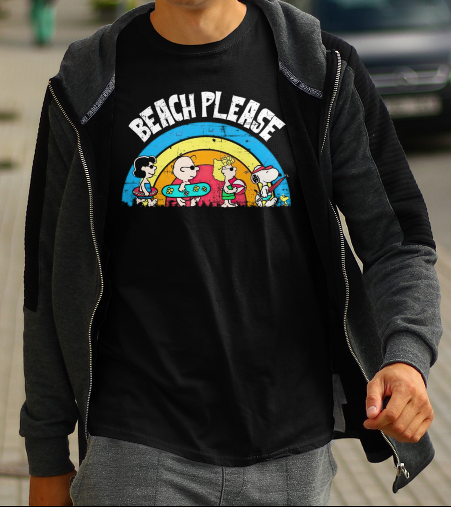 Beach Please Peanuts Surf Snoopy Charlie Brown Woodstock Lucy T-Shirt