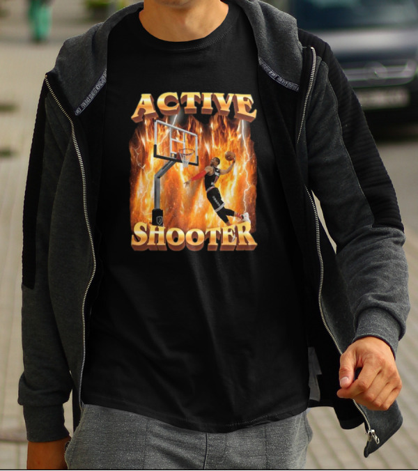 Active Shooter Basketball Dunk With Fiery Background T-Shirt
