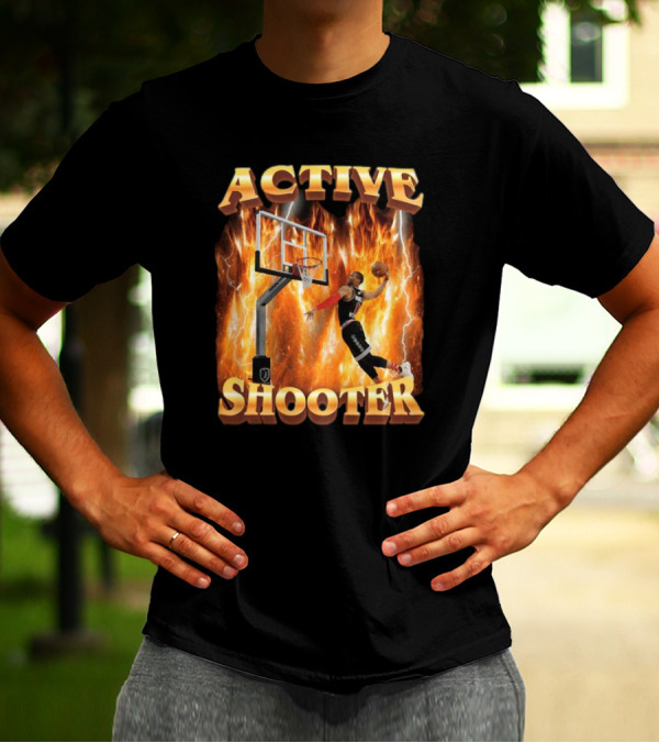 Active Shooter Basketball Dunk With Fiery Background T-Shirt