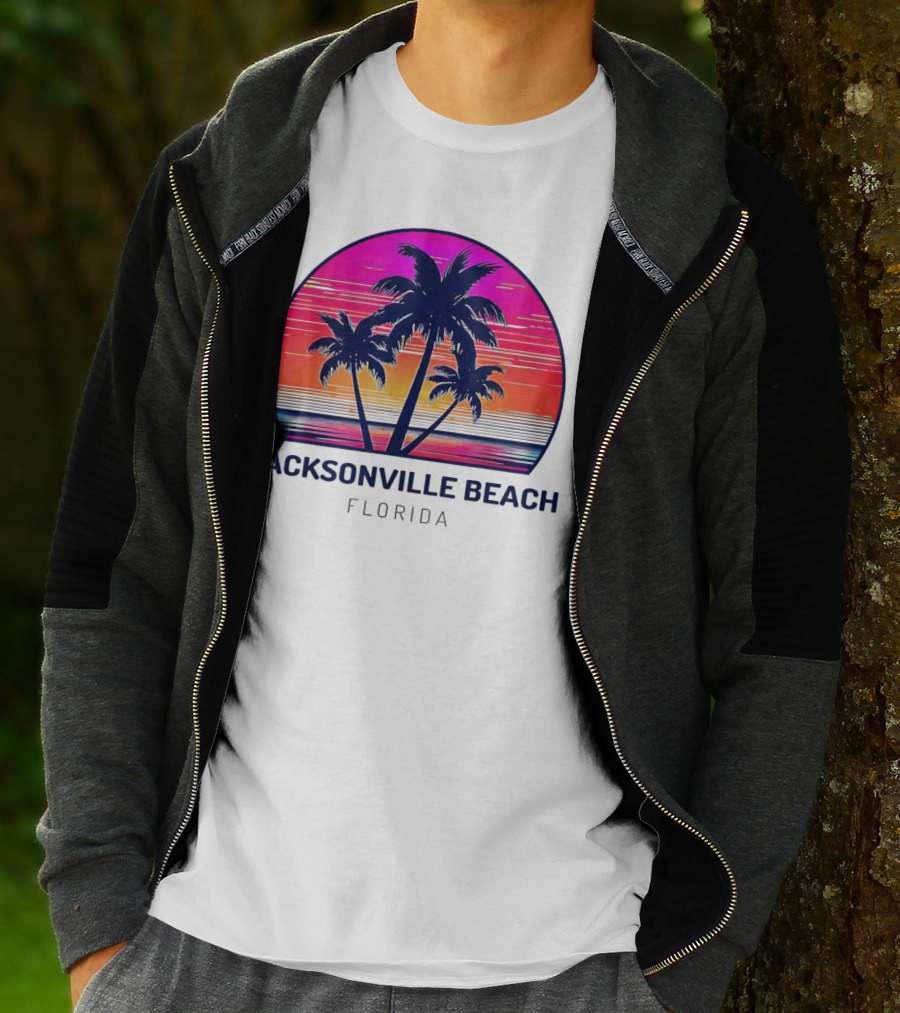 Jacksonville Beach Florida Palm Tree Sunset Circle T-Shirt