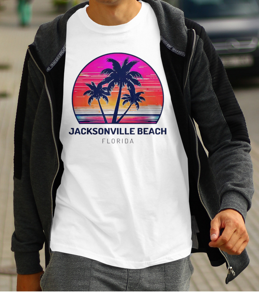 Jacksonville Beach Florida Palm Tree Sunset Circle T-Shirt