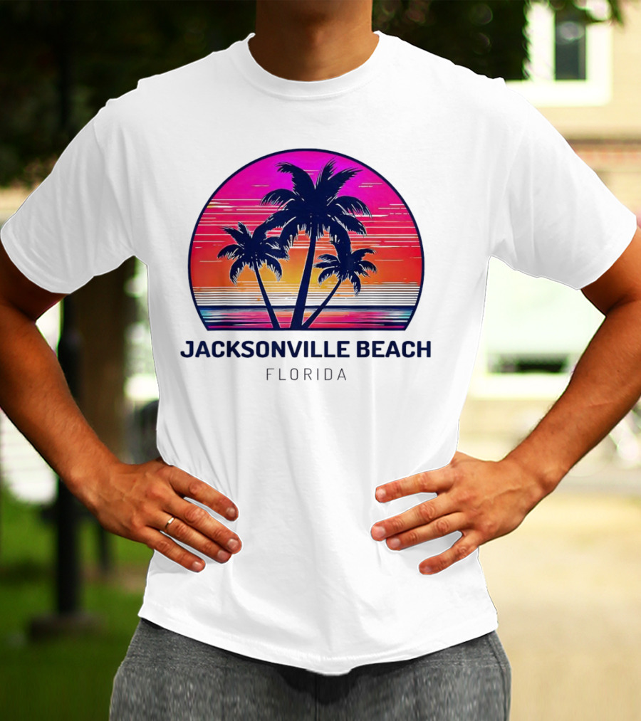 Jacksonville Beach Florida Palm Tree Sunset Circle T-Shirt