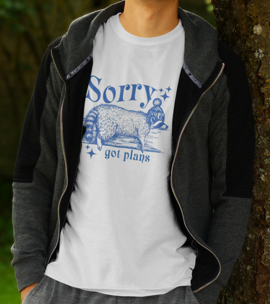 Sorry Got Plans Raccoon With Winter Hat And Stars T-Shirt