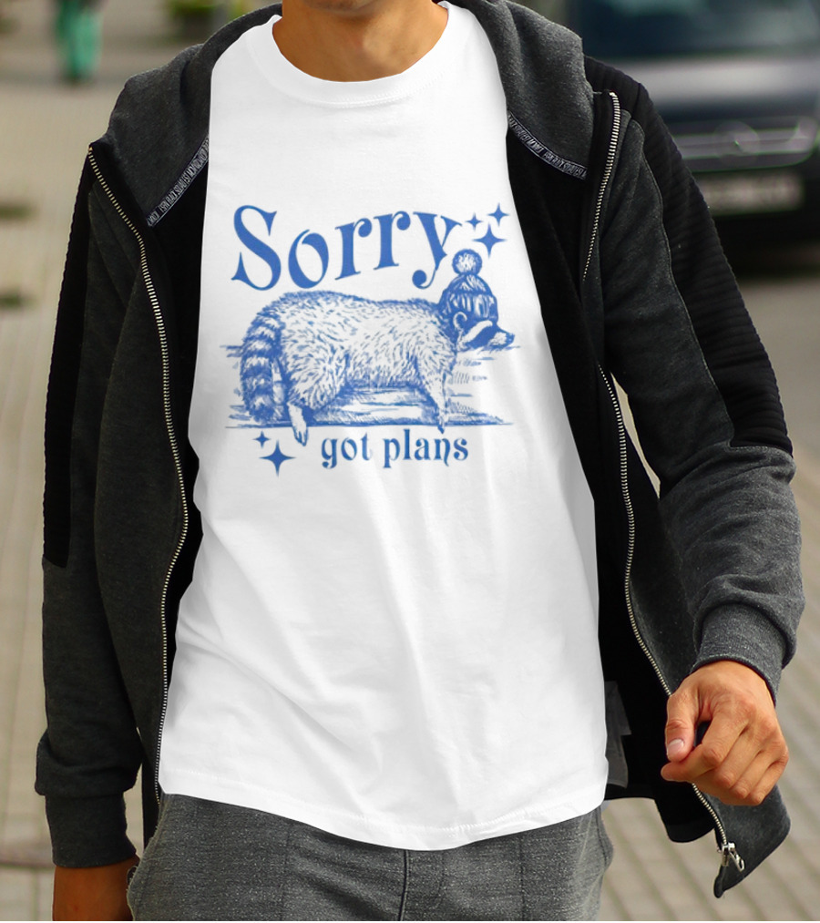 Sorry Got Plans Raccoon With Winter Hat And Stars T-Shirt
