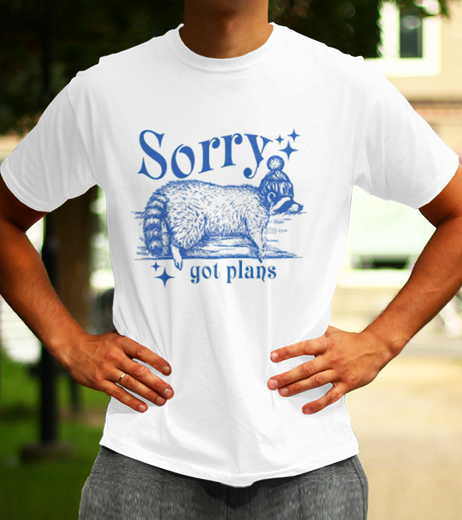 Sorry Got Plans Raccoon With Winter Hat And Stars T-Shirt