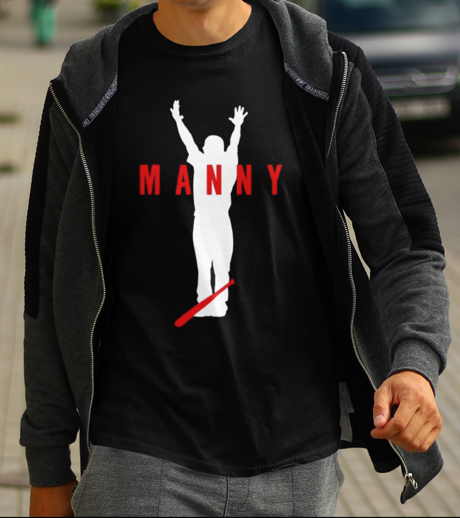 Manny Baseball Bat Silhouette With Raised Arms T-Shirt