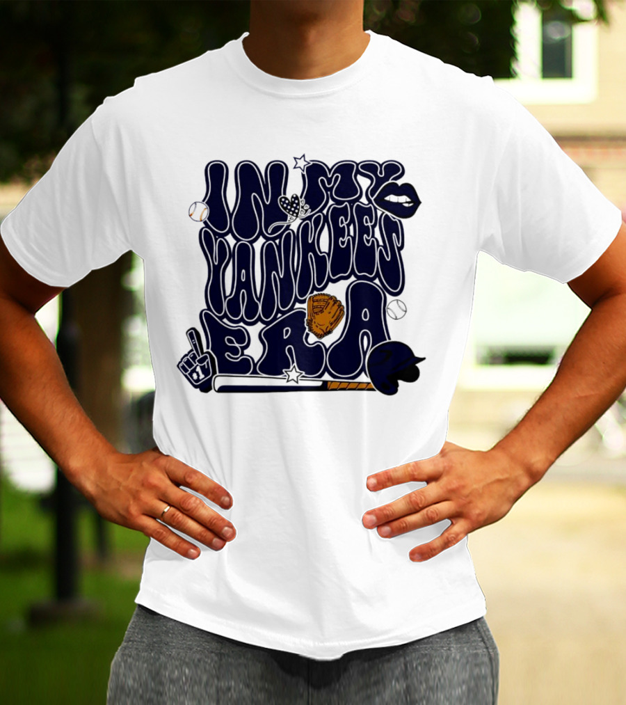 In My Yankees Era Baseball Bat MLB Baseball Lips Glove Yankees Era T-Shirt