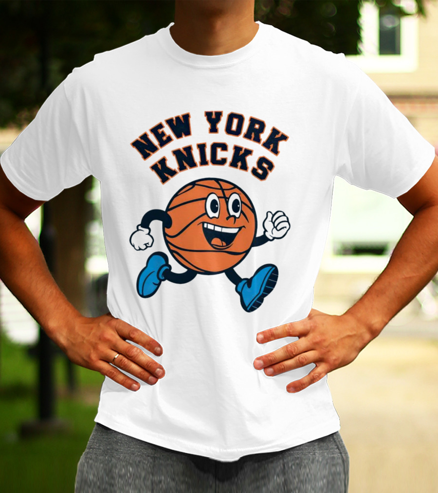 New York Knicks Basketball Running Ball Cartoon Face T-Shirt