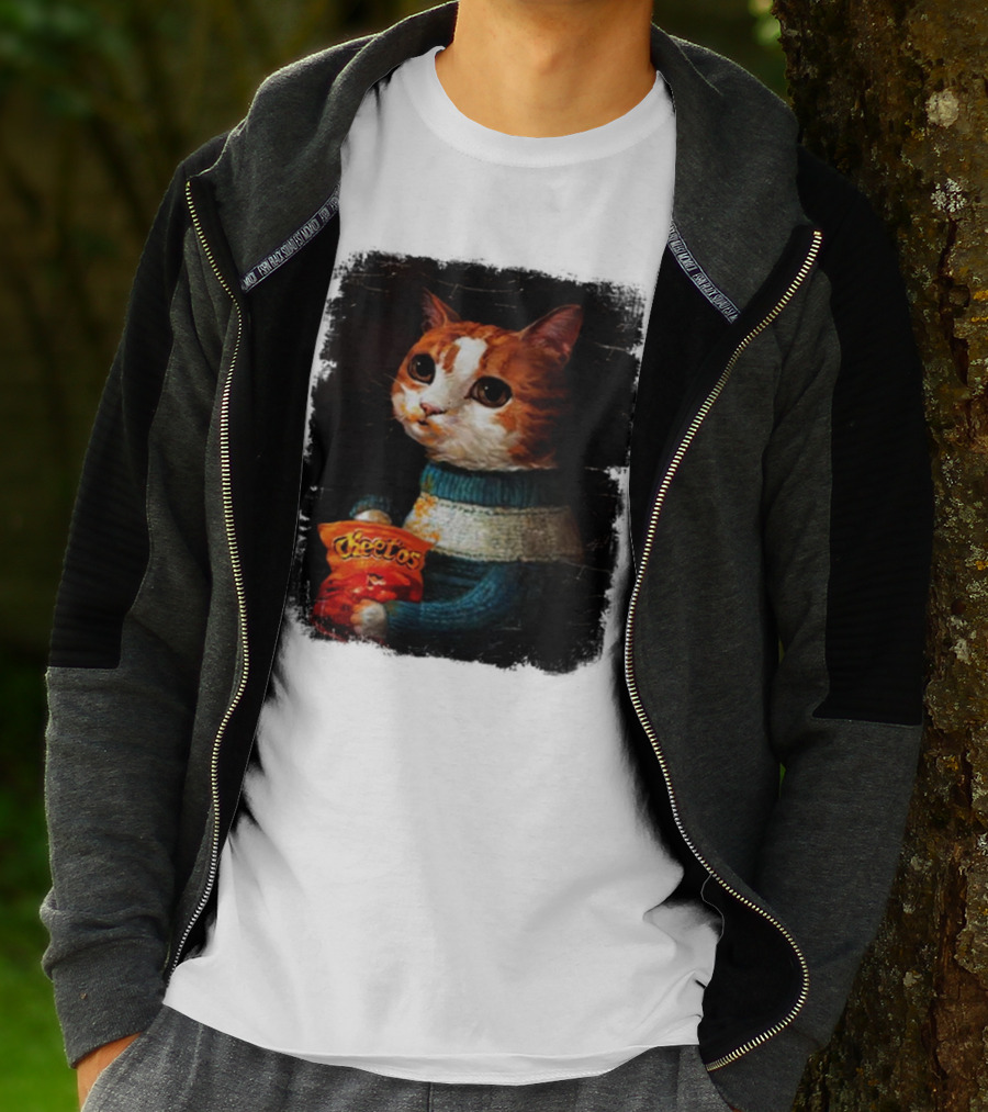 Cheetos Cat Holding Bag In T-Shirt