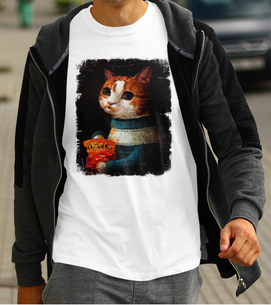 Cheetos Cat Holding Bag In T-Shirt