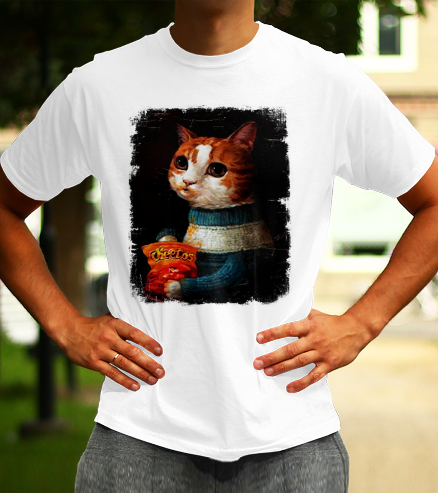 Cheetos Cat Holding Bag In T-Shirt