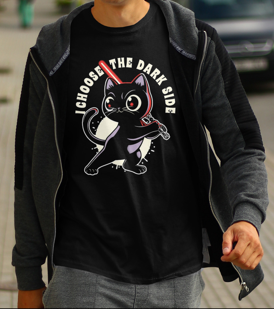I Choose The Dark Side Black Cat With Lightsaber T-Shirt