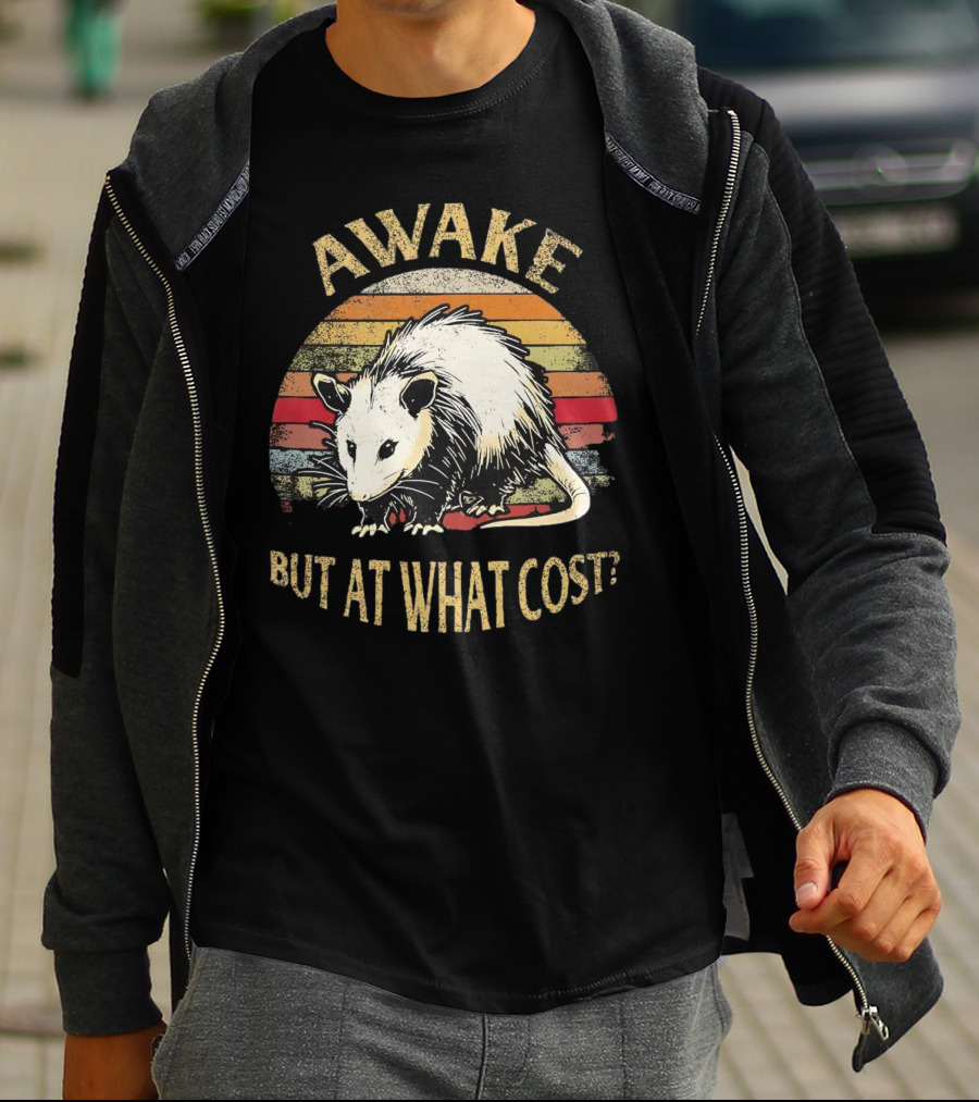 Awake But At What Cost Vintage Opossum Retro Stripes T-Shirt