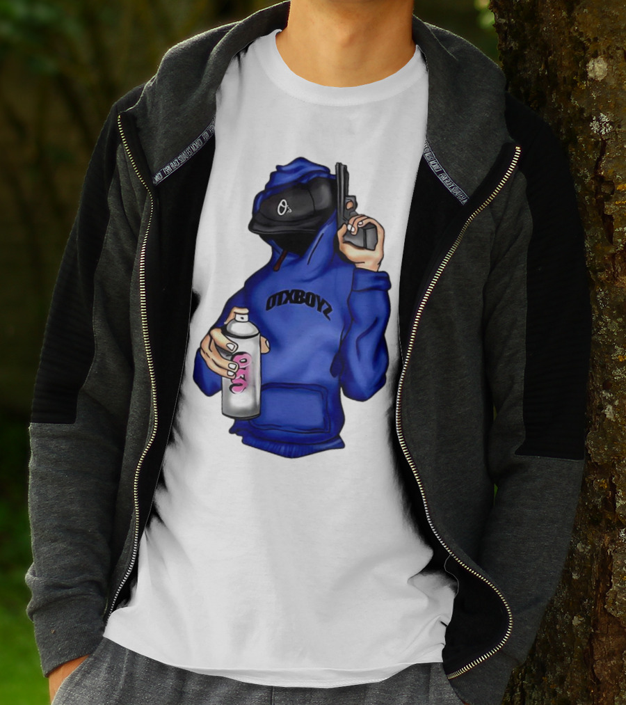 OTXBOYZ Hooded Figure With Spray And Gun T-Shirt