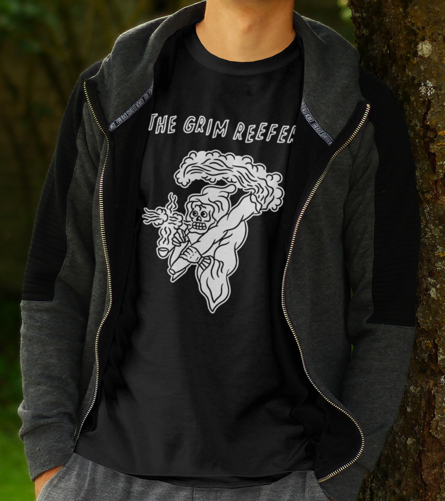 The Grim Reefer Skeleton Smoking Weed T-Shirt