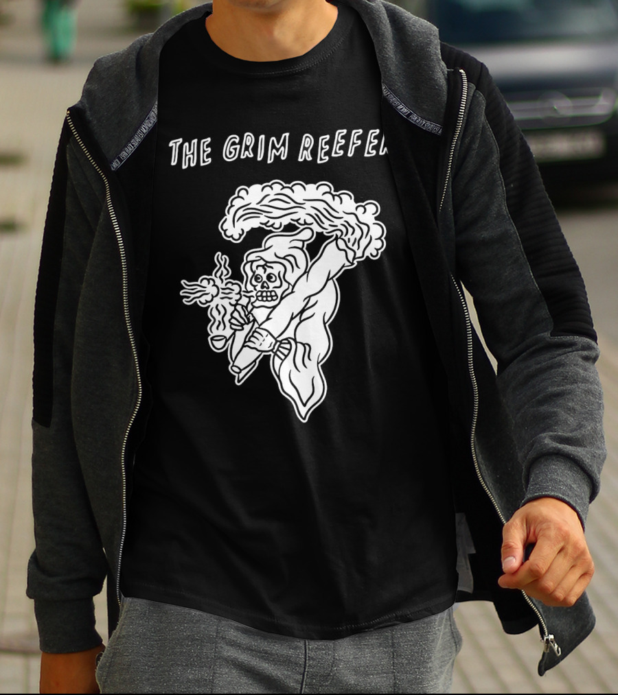 The Grim Reefer Skeleton Smoking Weed T-Shirt