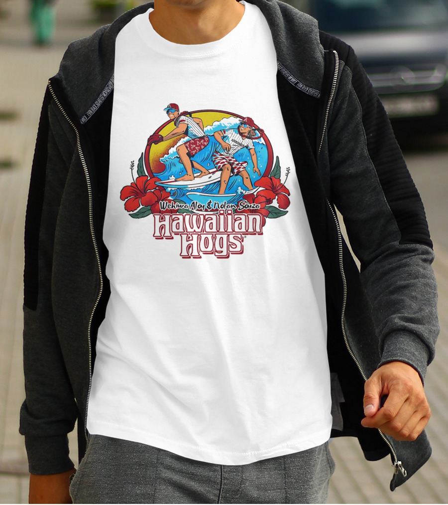 Wehiwa Aloy And Nolan Souza Hawaiian Hogs Surfing Razorbacks Baseball Flowers Beach Sun T-Shirt