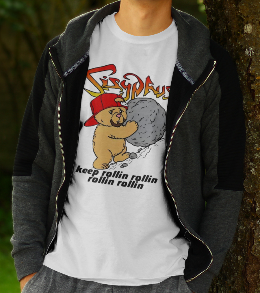 Sisyphus Keep Rollin Rollin Rollin Rollin Bear With Boulder Red Cap T-Shirt