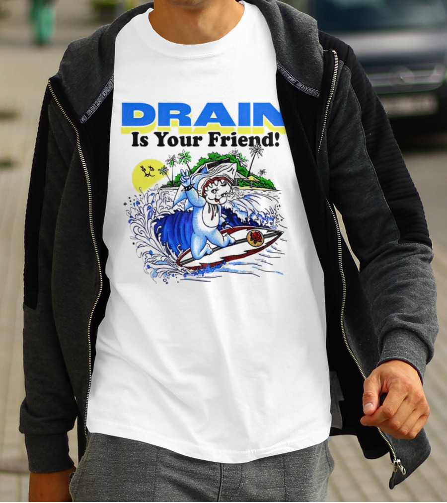 Drain Is Your Friend Surfing Dog Island Moon Scene T-Shirt