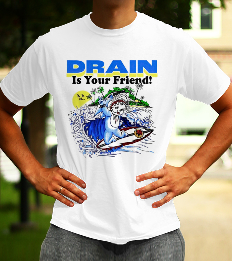 Drain Is Your Friend Surfing Dog Island Moon Scene T-Shirt