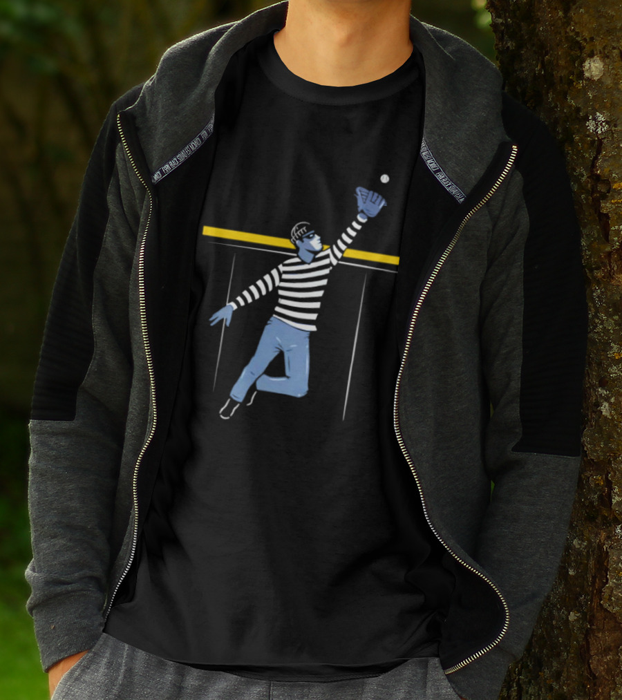 Home Run Robber Baseball Outfielder Catching Ball Above Wall T-Shirt