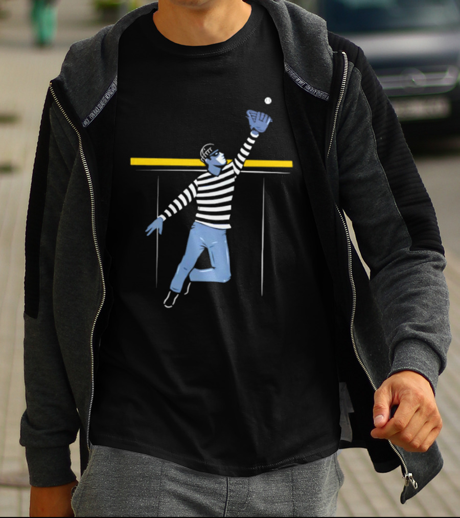 Home Run Robber Baseball Outfielder Catching Ball Above Wall T-Shirt