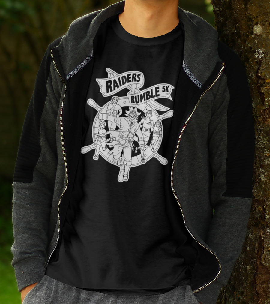 Raiders Rumble 5k Pirate Race Event Wheel Flag Running Contest T-Shirt