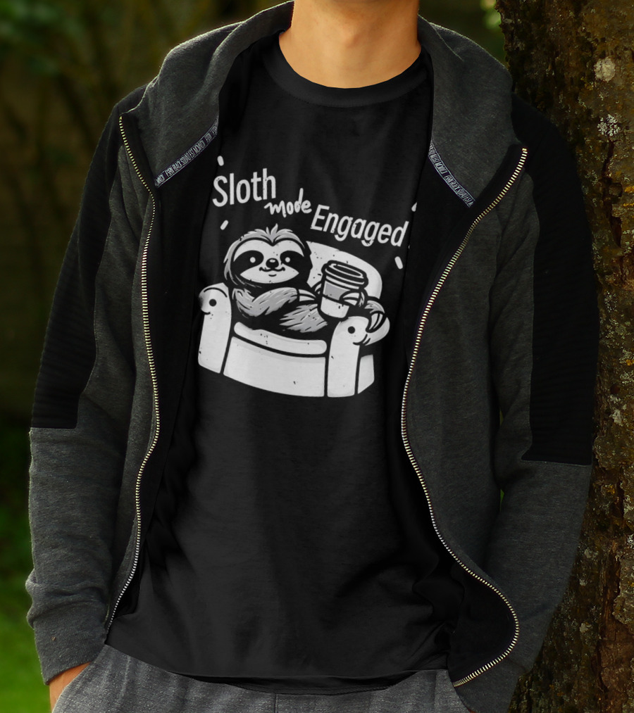 Sloth Mode Engaged Relaxing Sloth With Coffee On Couch T-Shirt