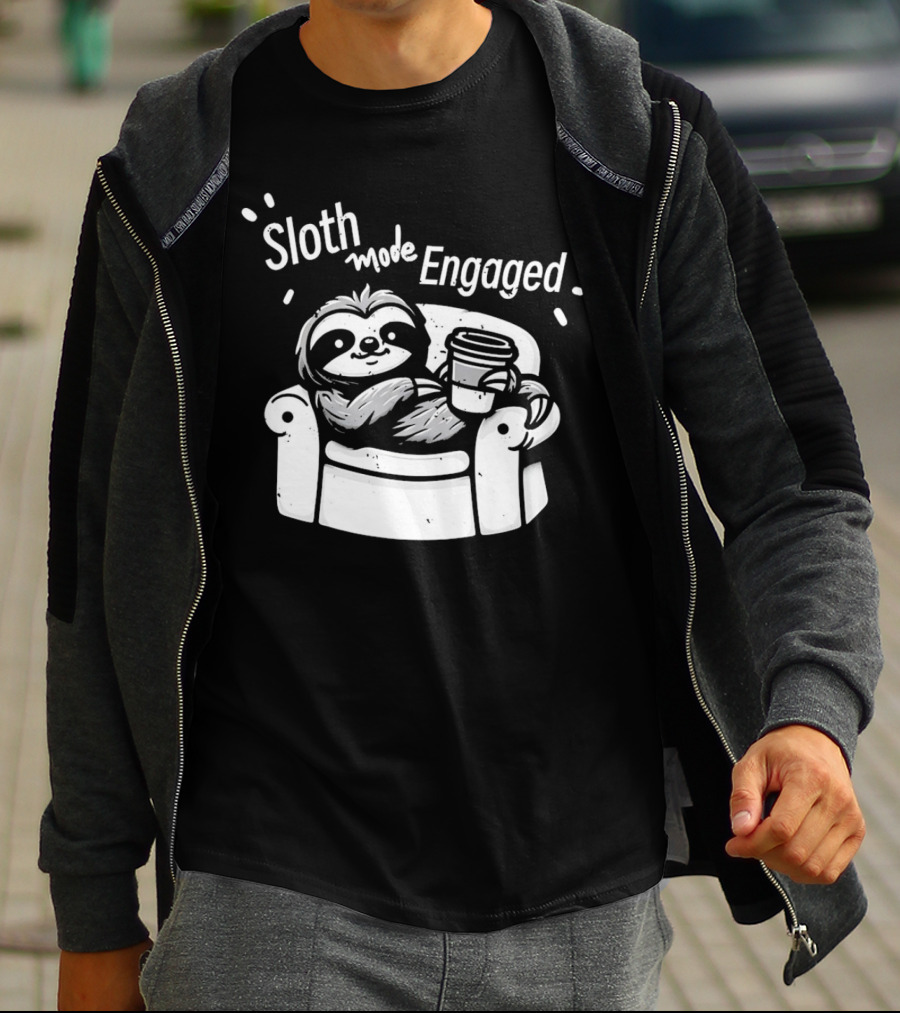 Sloth Mode Engaged Relaxing Sloth With Coffee On Couch T-Shirt