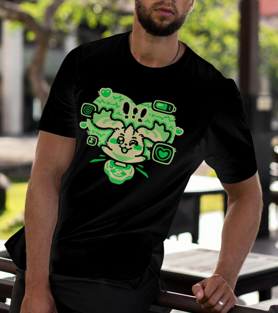Terriermon Digimon Iconic Green Heartbeat Motif With Digital Symbols T-Shirt