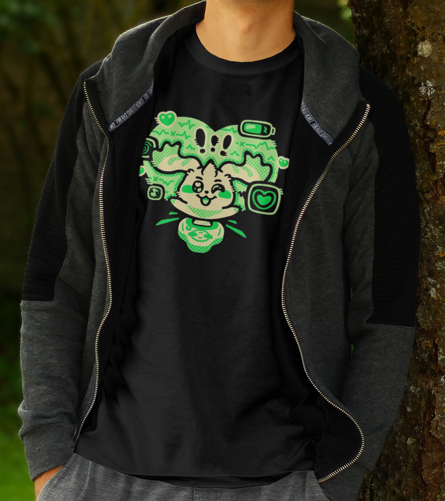 Terriermon Digimon Iconic Green Heartbeat Motif With Digital Symbols T-Shirt