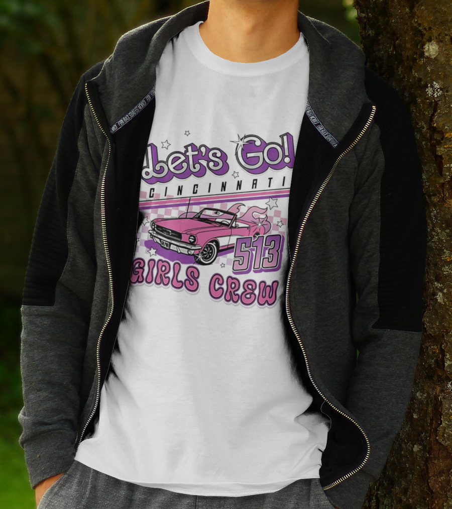 Let's Go Cincinnati Girls Crew 513 Pink Car T-Shirt