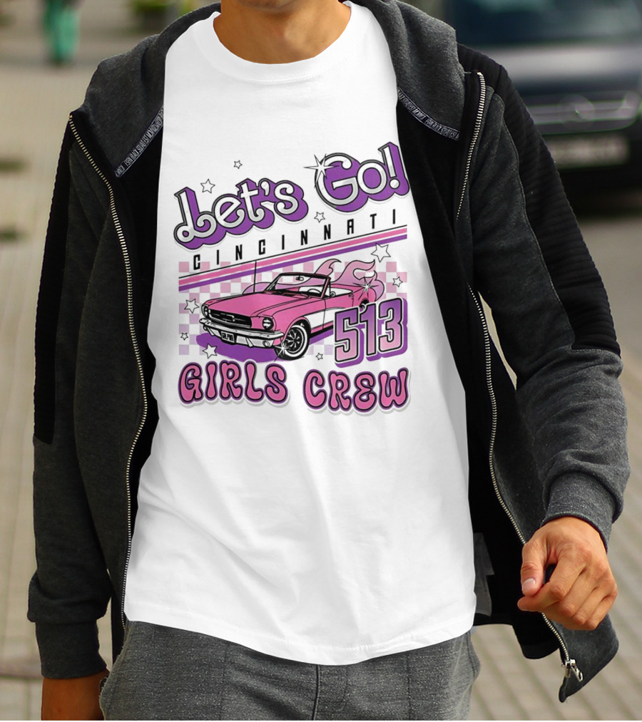 Let's Go Cincinnati Girls Crew 513 Pink Car T-Shirt