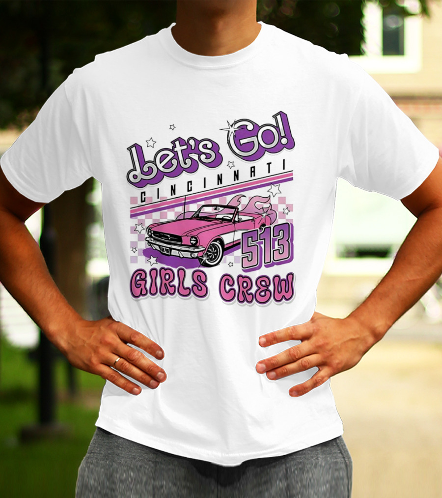 Let's Go Cincinnati Girls Crew 513 Pink Car T-Shirt