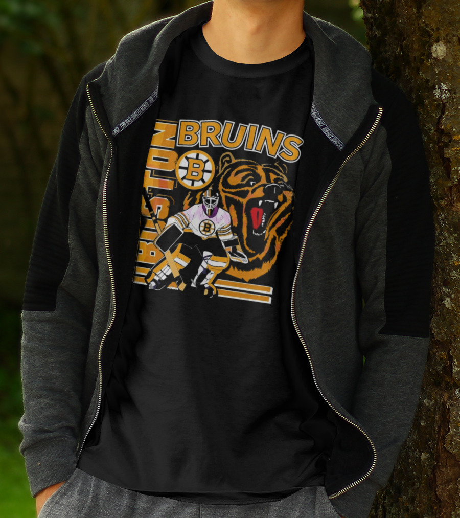 Boston Bruins Hockey Goalie With Bear And Iconic T-Shirt