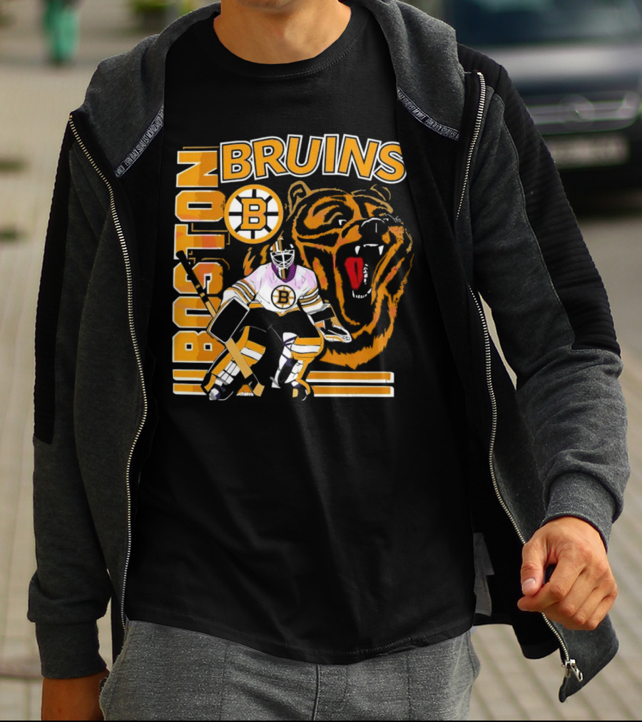 Boston Bruins Hockey Goalie With Bear And Iconic T-Shirt