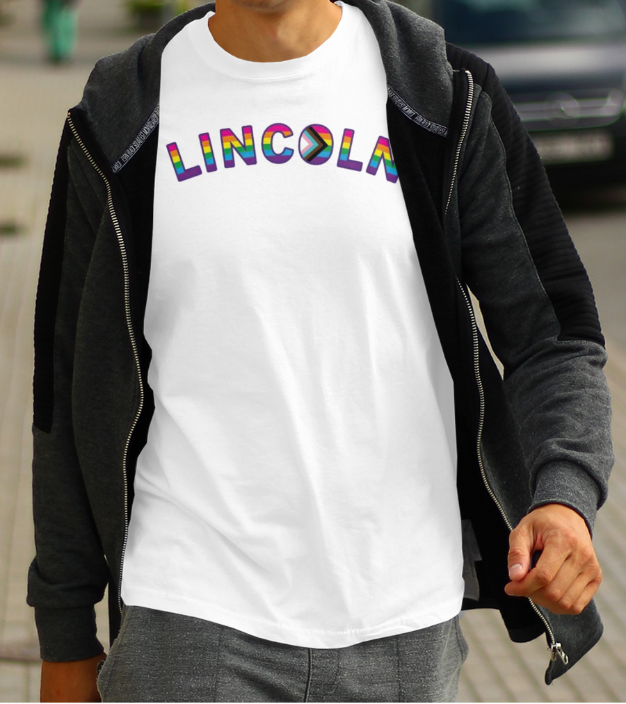 LINCOLN Pride Curved Logo Rainbow Colors T-Shirt