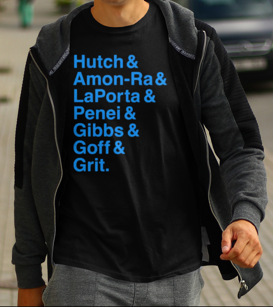 Hutch And Amon-ra And Laporta And Penei And Gibbs And Goff And Grit Detroit Lions NFL Players T-Shirt