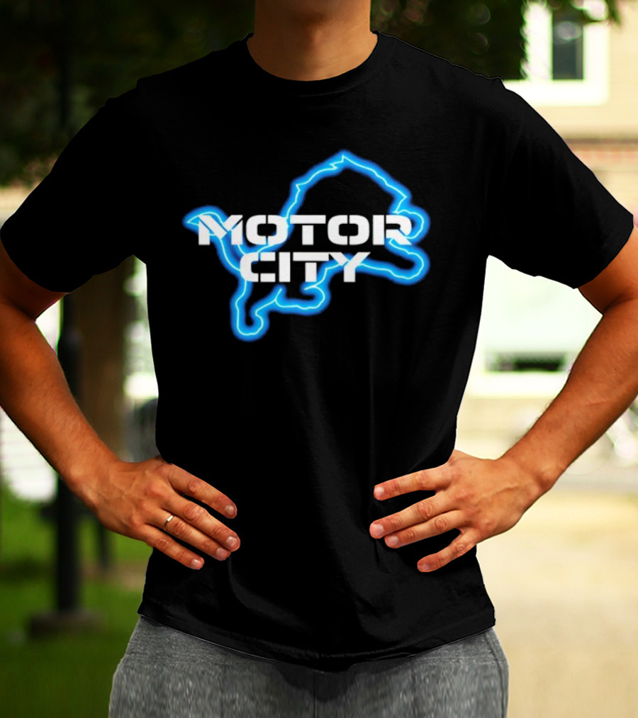 Sam Richardson Wearing Detroit Lions Motor City Blue Lion T-Shirt