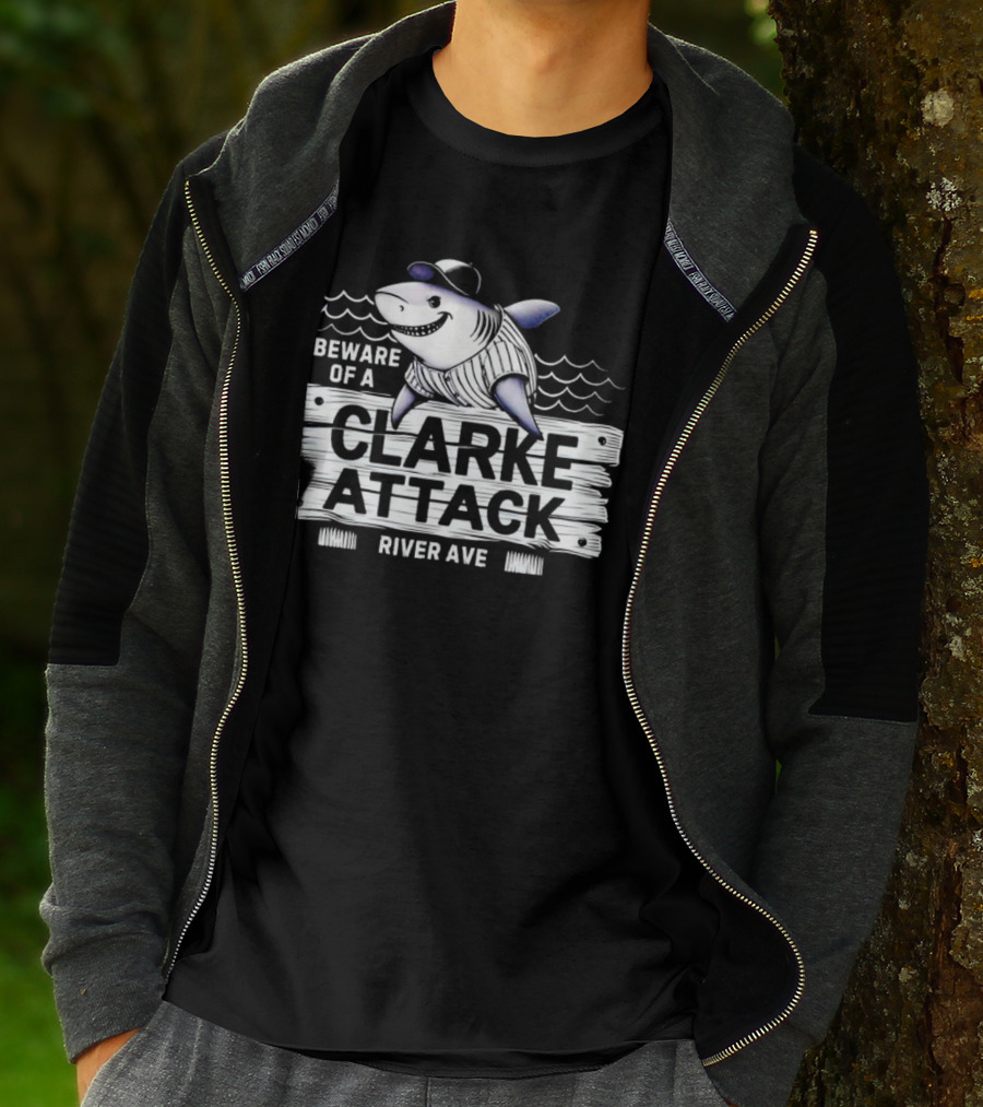 Beware Of A Clarke Attack River Ave Shark Baseball T-Shirt
