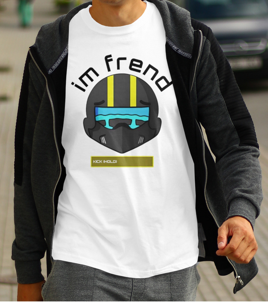 Im Frend Kick Hold Black Helmet Yellow Stripes Blue Visor T-Shirt