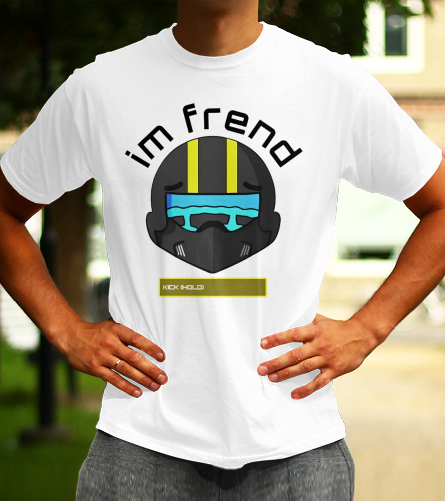 Im Frend Kick Hold Black Helmet Yellow Stripes Blue Visor T-Shirt