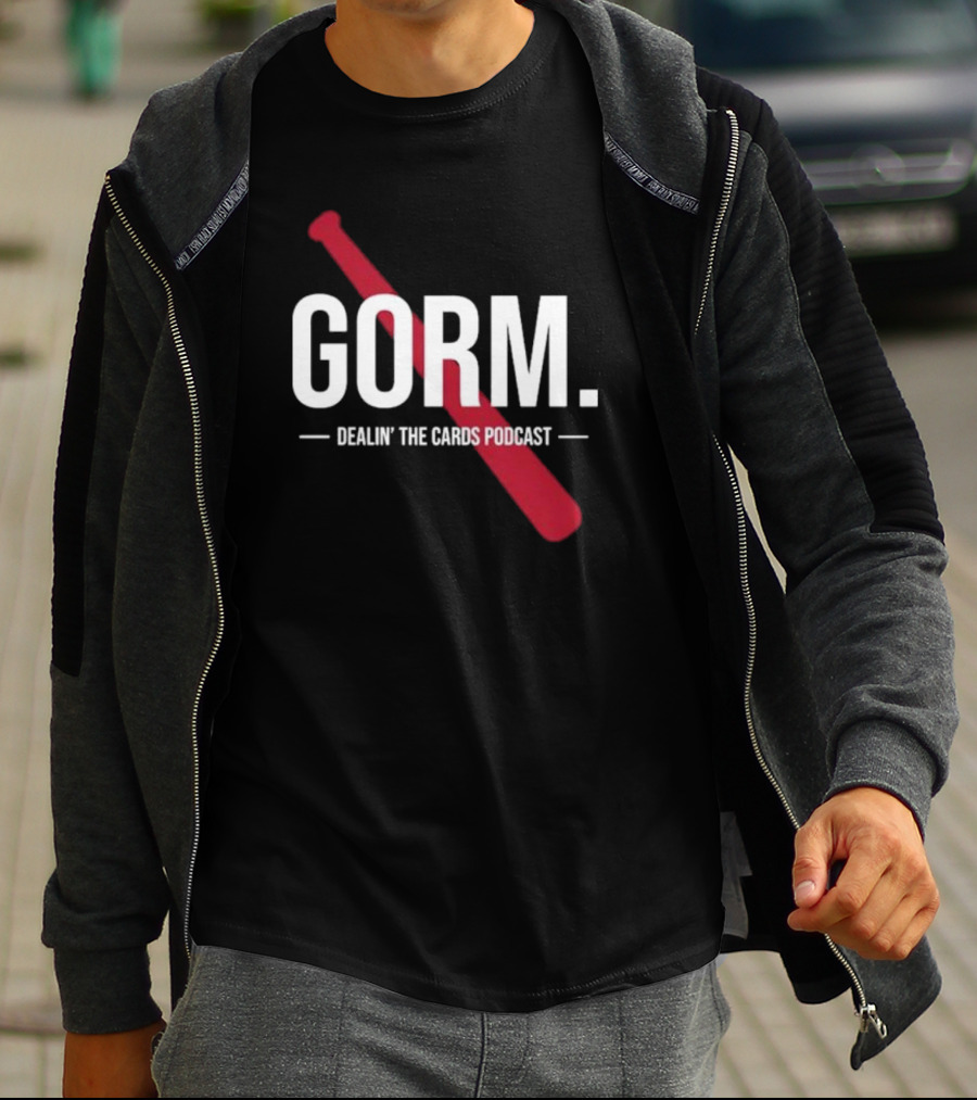 Gorm Dealin’ The Cards Podcast Red Baseball Bat Logo T-Shirt