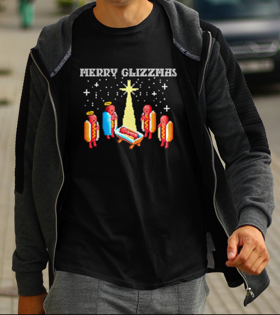 Merry Glizzmas Hot Dog Nativity Scene With Angels T-Shirt