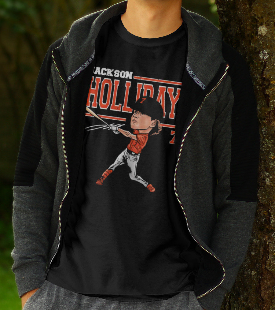 Jackson Holliday Baltimore Orioles Cartoon Batting Stance Number 7 T-Shirt