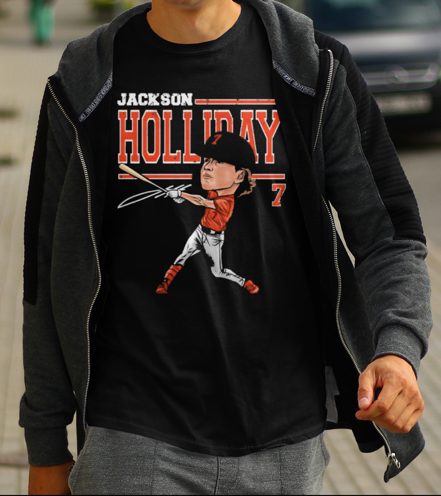 Jackson Holliday Baltimore Orioles Cartoon Batting Stance Number 7 T-Shirt