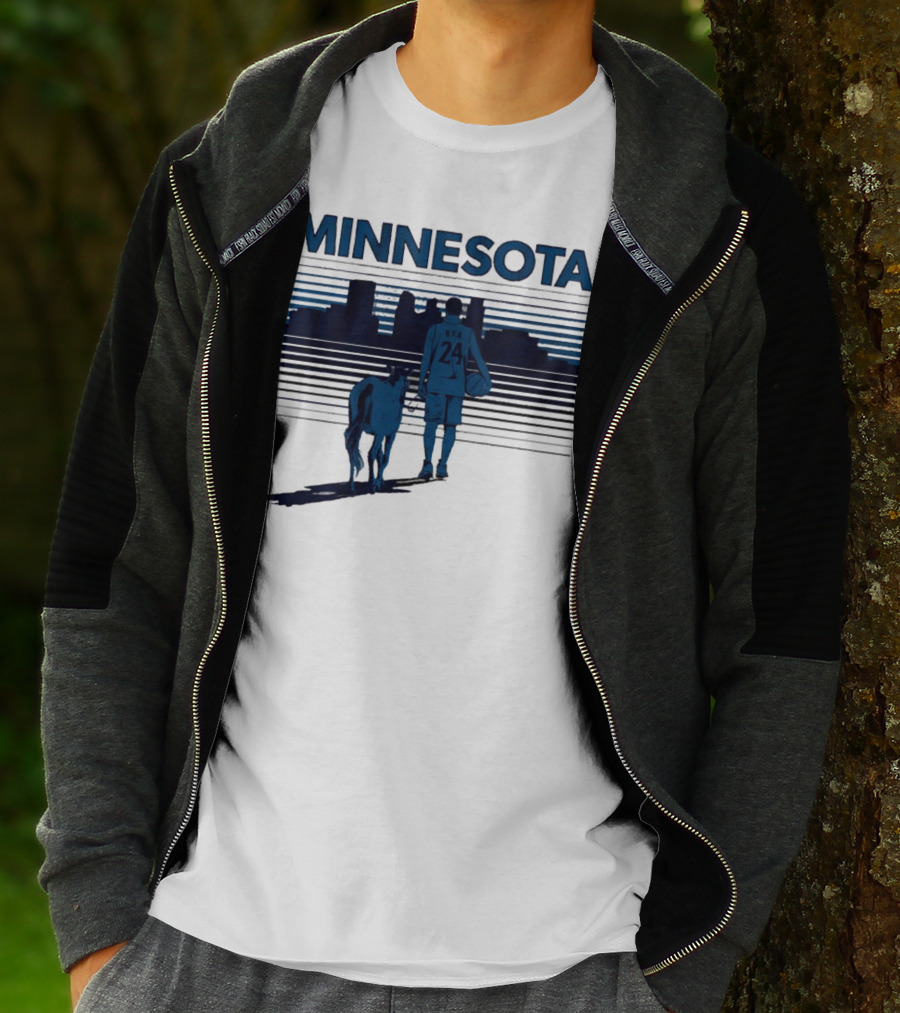 Minnesota Basketball 24 Bring Ya Ass Player And Dog With City Skyline T-Shirt