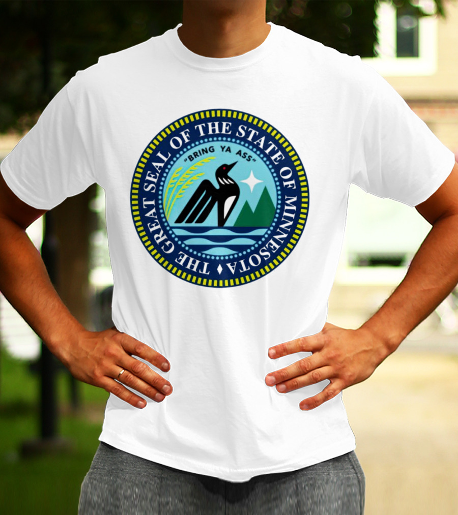 The Great Seal Of The State Of Minnesota Bring Ya Ass Black Bird Mountains Waves Star T-Shirt
