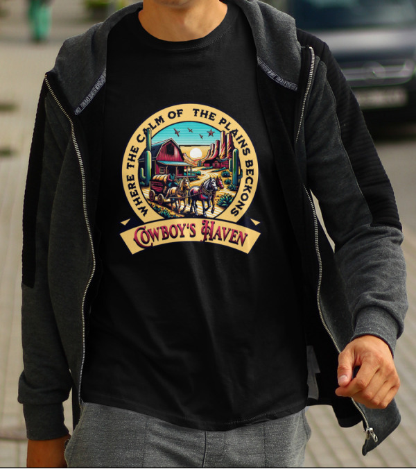 Where The Calm Of The Plains Beckons Cowboy's Haven T-Shirt