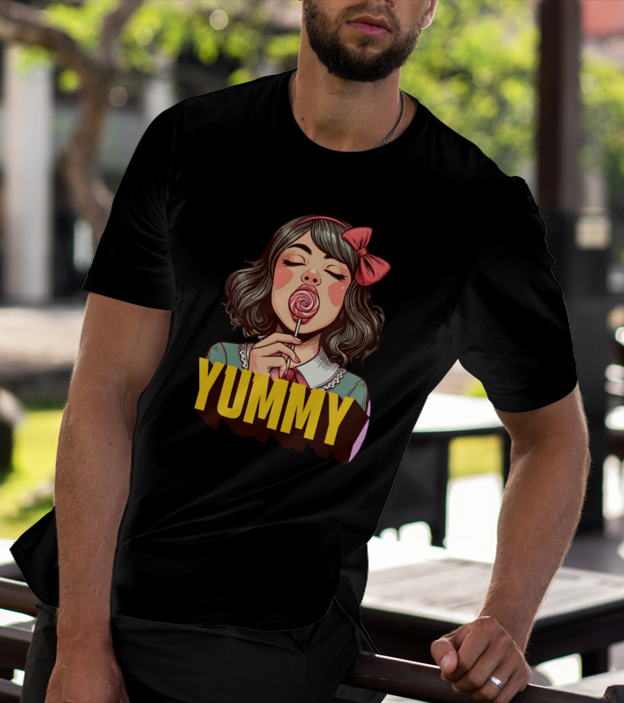 Yummy Girl With Lollipop Pop T-Shirt